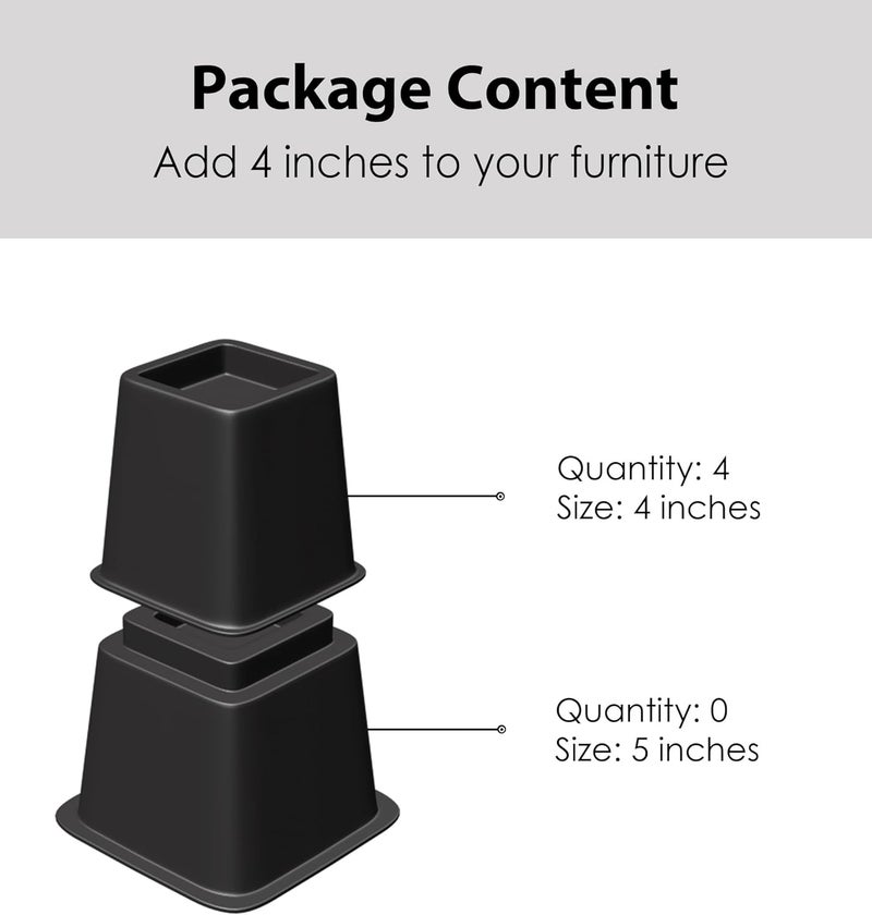 TomGear Bed Furniture Risers 4 Inches, Heavy Duty Bed Lifts, Furniture Risers for Bed, Couch, Desk, Sofa, Chair, Table Legs Extenders (Pack of 4, Black) - Image 5